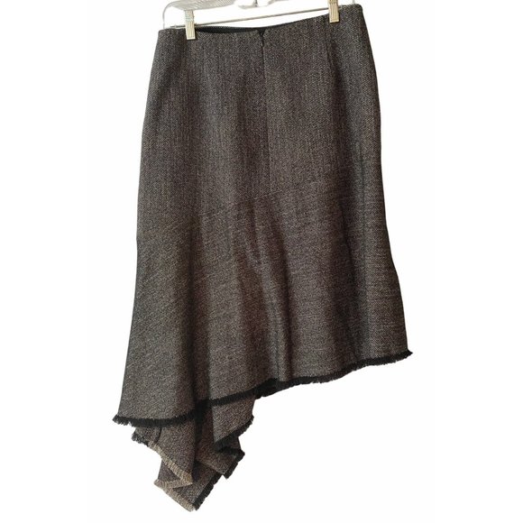 Anne Klein Asymmetrical Tweed Fringed Skirt Black Size 8 - Picture 2 of 8